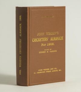 Wisden Cricketers&rsquo; Almanack 1906. Willows hardback reprint (1999) in dark brown boards with gilt lettering. Limited edition 488/500. Very good condition