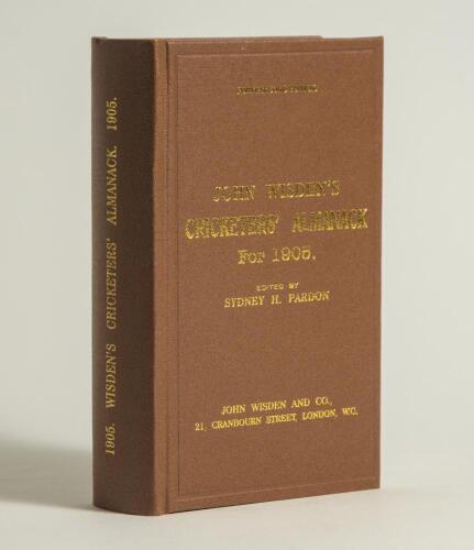 Wisden Cricketers&rsquo; Almanack 1905. Willows hardback reprint (1998) in dark brown boards with gilt lettering. Limited edition 470/500. Very good condition