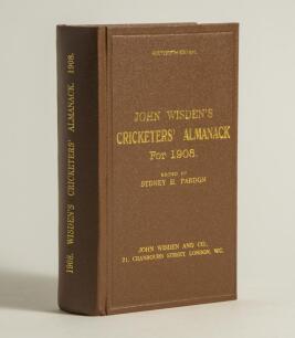 Wisden Cricketers&rsquo; Almanack 1908. Willows hardback reprint (2000) in dark brown boards with gilt lettering. Limited edition 415/500. Very good condition
