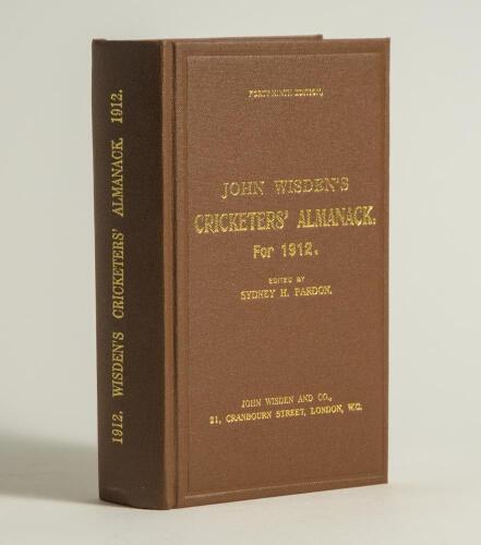 Wisden Cricketers&rsquo; Almanack 1912. Willows hardback reprint (2001) in dark brown boards with gilt lettering. Limited edition 378/500. Very good condition