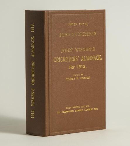 Wisden Cricketers&rsquo; Almanack 1913. Willows hardback reprint (2002) in dark brown boards with gilt lettering. Limited edition 359/500. Very good condition