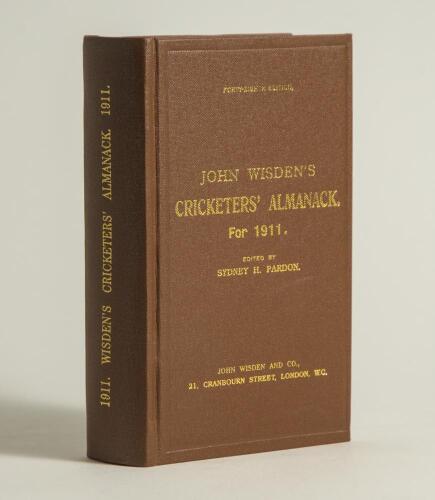 Wisden Cricketers&rsquo; Almanack 1911. Willows hardback reprint (2001) in dark brown boards with gilt lettering. Limited edition 423/500. Very good condition