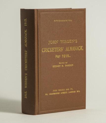 Wisden Cricketers&rsquo; Almanack 1915. Willows hardback reprint (2002) in dark brown boards with gilt lettering. Limited edition 394/500. Very good condition