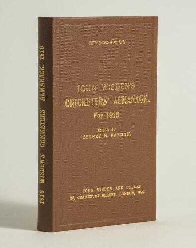 Wisden Cricketers&rsquo; Almanack 1916. Willows hardback reprint (1997) in dark brown boards with gilt lettering. Limited edition LXXXII of CC. Very good condition