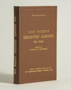 Wisden Cricketers&rsquo; Almanack 1916. Willows hardback reprint (1997) in dark brown boards with gilt lettering. Limited edition LXXXII of CC. Very good condition