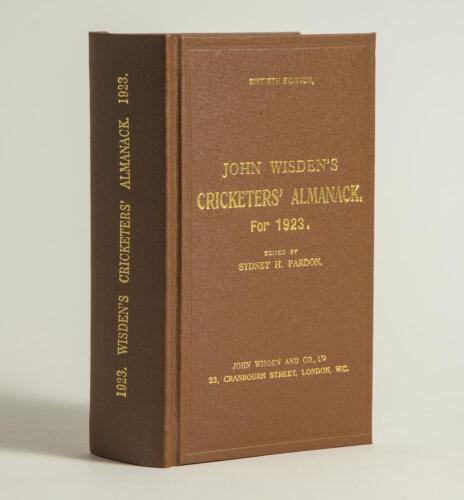 Wisden Cricketers&rsquo; Almanack 1923. Willows hardback reprint (2006) in dark brown boards with gilt lettering. Limited edition 207/500. Very good condition