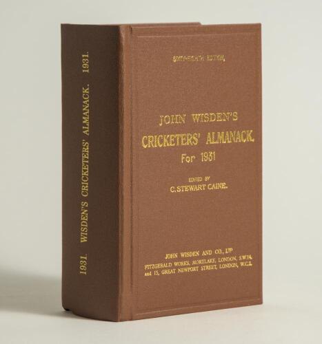 Wisden Cricketers&rsquo; Almanack 1931. Willows hardback reprint (2009) in dark brown boards with gilt lettering. Limited edition 354/500. Very good condition