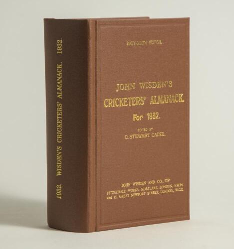 Wisden Cricketers&rsquo; Almanack 1932. Willows hardback reprint (2009) in dark brown boards with gilt lettering. Limited edition 396/500. Very good condition