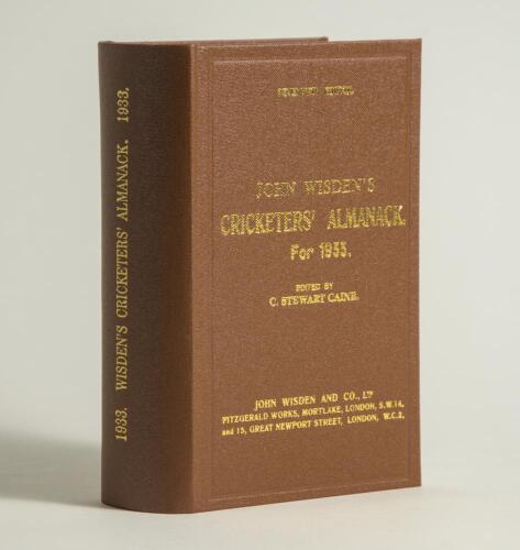 Wisden Cricketers&rsquo; Almanack 1933. Willows hardback reprint (2010) in dark brown boards with gilt lettering. Limited edition 269/500. Very good condition