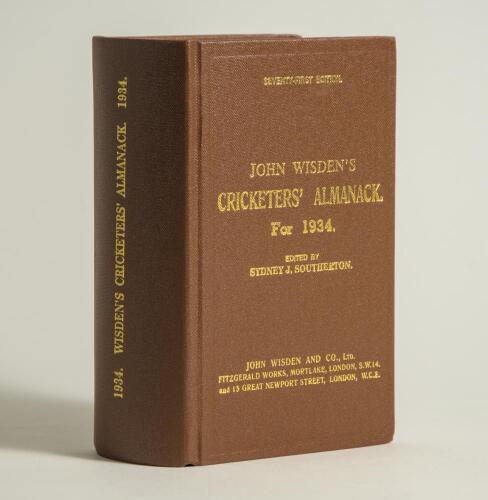 Wisden Cricketers&rsquo; Almanack 1934. Willows hardback reprint (2010) in dark brown boards with gilt lettering. Limited edition 305/500. Very good condition