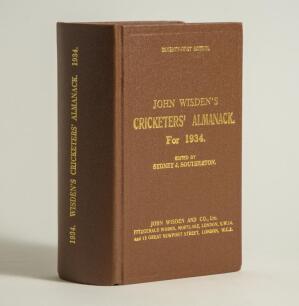 Wisden Cricketers&rsquo; Almanack 1934. Willows hardback reprint (2010) in dark brown boards with gilt lettering. Limited edition 305/500. Very good condition