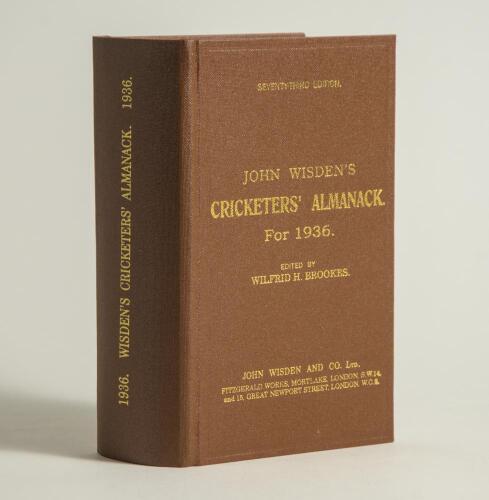 Wisden Cricketers&rsquo; Almanack 1936. Willows hardback reprint (2011) in dark brown boards with gilt lettering. Limited edition 244/500. Very good condition