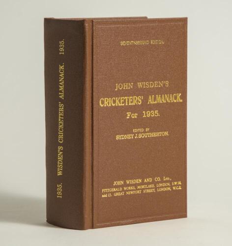 Wisden Cricketers&rsquo; Almanack 1935. Willows hardback reprint (2010) in dark brown boards with gilt lettering. Limited edition 399/500. Very good condition