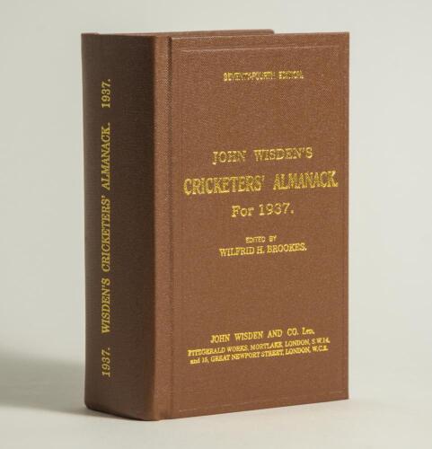 Wisden Cricketers&rsquo; Almanack 1937. Willows hardback reprint (2011) in dark brown boards with gilt lettering. Limited edition 114/500. Very good condition