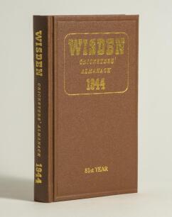 Wisden Cricketers&rsquo; Almanack 1944. Willows hardback reprint (2000) in dark brown boards with gilt lettering. Limited edition 318/500. Very good condition