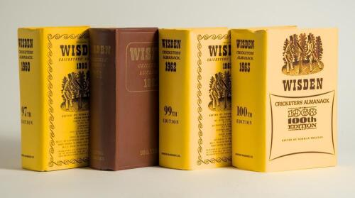 Wisden Cricketers&rsquo; Almanack 1960 to 1963. Original hardbacks. The 1960, 1962 and 1963 editions with facsimile dustwrappers. Good condition. Qty 4