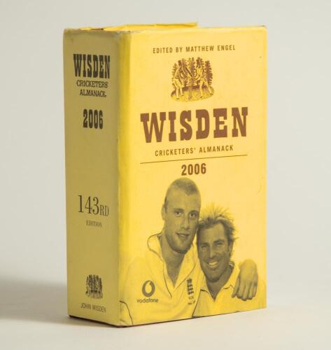 Wisden Cricketers&rsquo; Almanack 2006. Original hardback edition with dustwrapper. Nicely signed in ink by all five &lsquo;Cricketers of the Year&rsquo; to their photograph plate, Matthew Hoggard, Ricky Ponting, Simon Jones, Brett Lee and Kevin Pietersen. Also signed to o