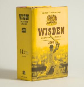 Wisden Cricketers&rsquo; Almanack 2008. Original hardback edition with dustwrapper. Signed in ink by &lsquo;The Leading Cricketer of the Year&rsquo; Jaques Kallis and in ink by all five &lsquo;Cricketers of the Year&rsquo; to their photograph plate, Shivnarine Chanderpaul, Ottis Gibso