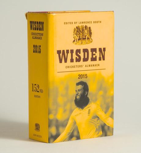 Wisden Cricketers&rsquo; Almanack 2015. Original hardback edition with dustwrapper. Signed in ink by all of the five &lsquo;Cricketers of the Year&rsquo; to their photograph plate, Gary Balance, Adam Lyth, Angelo Mathews, Keeton Patel and Moeen Ali. Also signed to text pa