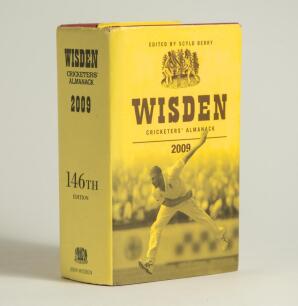 Wisden Cricketers&rsquo; Almanack 2009. Original hardback edition with dustwrapper. Signed in ink by &lsquo;The Leading Cricketer of the Year&rsquo; Verinder Sehwag and in ink by all five &lsquo;Cricketers of the Year&rsquo; to their photograph plate, James Anderson, Dale Benkenstein,