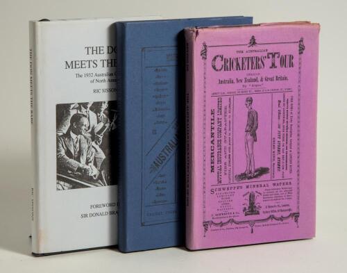 Australian tours. J.W. McKenzie facsimile reprints. Three hardback titles with dustwrappers. &lsquo;The Australian Cricketers&rsquo; Tour through Australia, New Zealand and Great Britain in 1878&rsquo; by &lsquo;Argus&rsquo; 1878, reprinted 1980, limited edition no. 37/150. Slight wea