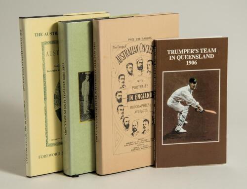 Australian tours. J.W. McKenzie facsimile reprints. Three hardback titles with good dustwrappers. &lsquo;The Doings of the Fourth Australian Cricket Team in England 1884&rsquo;, 1884, reprinted 1990. &lsquo;The 1899 Australians in England&rsquo;, Peter Sharpham 1997. &lsquo;The Austra