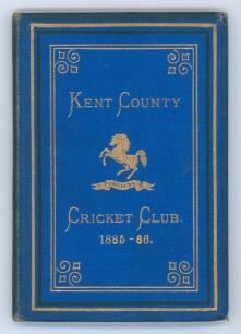 Kent County Cricket Club Annual 1885-1886. Hardback &lsquo;blue book&rsquo;. Original decorative boards. Gilt titles and to all page edges with gilt Kent emblem to centre. Printed by Cross & Jackman, &lsquo;The Canterbury Press&rsquo; 1886. Some darkening to the spine otherwise 