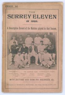 &lsquo;The Surrey Eleven in 1895. A Descriptive Record of the Matches Played in that Season&rsquo;. James L. McCance. Merritt & Hatcher, London 1896. 60pp. &lsquo;For Review&rsquo; label to first page. Padwick 2687. Original front pictorial paper wrapper, lacking rear wrapper. L