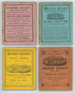 &lsquo;Wm. Whittam&rsquo;s Modern Cricket and Other Sports&rsquo; 1883-1886. Four issues for years 1883 (first year) to 1886 (fourth) edited by G.T. Groves and published in Sheffield by William Whittam (1883-1885) and Groves & Son (1886). Each issue in original stiffened b