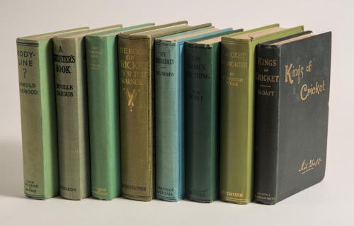 Walter Brearley. Lancashire & England 1902-1912. Eight original hardback titles all from the collection of Walter Brearley. Each title, presented to Brearley in the period 1927-1933, is inscribed with dedication from an admirer with initials &lsquo;W.A.H.&rsquo;. Tit