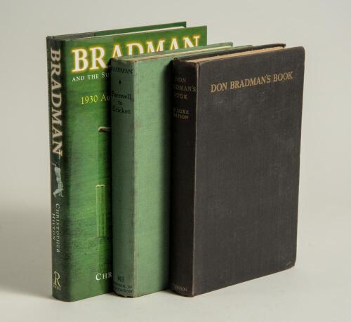 Don Bradman. Three hardback biographies by or about Bradman, one signed. Titles by Bradman are &lsquo;Don Bradman&rsquo;s Book&rsquo;, London 1938, signed by Bradman to the title page, and &lsquo;Farewell to Cricket&rsquo;, London 1950. Also &lsquo;Bradman and the Summer that Changed Cricke
