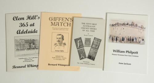 Australia. &lsquo;The Fifty Best Australian Cricket Books of All Time&rsquo;, Ronald Cardwell, Cherrybrook, N.S.W. 2006. Limited edition no. 29/50, signed by Cardwell and Roger Page. Sold with two limited edition booklets by Bernard Whimpress, &lsquo;Giffen&rsquo;s Match&rsquo; 2004, 