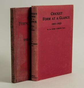 &lsquo;Cricket Form at a Glance 1878-1902 and the Australians in England&rsquo; and &lsquo;1901-1923&rsquo;. Sir Home Gordon. London 1902 and 1924. The two volumes similarly bound in red cloth, titles in black to fronts and spines. Both volumes have been nicely signed in ink &lsquo;Yo