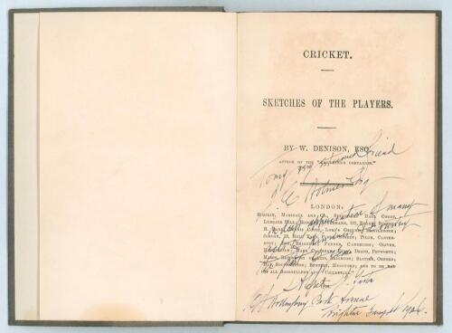 &lsquo;Sketches of the Players&rsquo;. William Denison. London: Simpkin, Marshall and Co., Rudolph Ackermann, R. Dark [and others], 1846. 76pp. Padwick 876. Bound in green boards with gilt titles to front board. There is an inscription to the title page from Alfred G