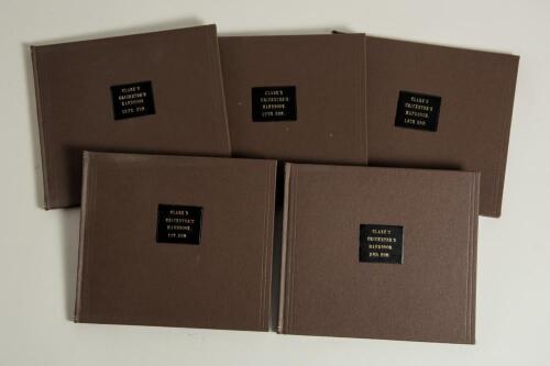 &lsquo;Clark&rsquo;s Cricketer&rsquo;s Handbook&rsquo;. Five bound volumes of photocopied pages from the original 1st, 2nd, 10th (two different) and 14th editions of this rare handbook originally first published c.1845 by W.M. Clark (Padwick 378). Each volume nicely and uniforml