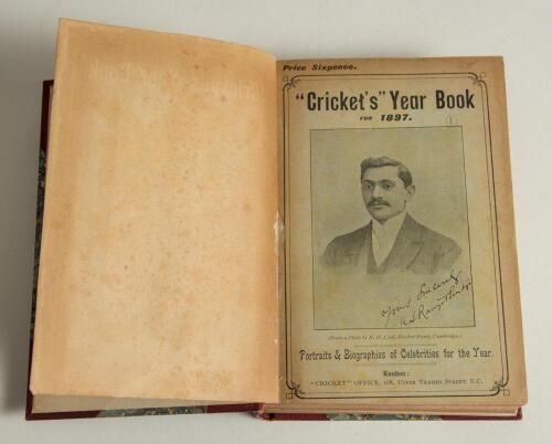 &lsquo;Cricket&rsquo;s Year Book&rsquo;. Cricket Office, London. 1897-1911. Complete full run of the twelve issues for years 1897 to 1911 bound together as one volume in maroon cloth and marbled board, gilt title to spine, red speckled page edges. All original decorative p