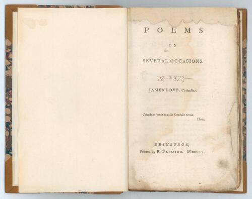 &lsquo;Poems on Several Occasions&rsquo;, James Love, Comedian (James Dance). Printed by R. Fleming. Third edition, Edinburgh 1754. xvi, 115pp. Pages 1-22 comprise a poem titled &lsquo;Cricket, An Heroic Poem&rsquo;, considered to be one of the earliest description of a cricket 
