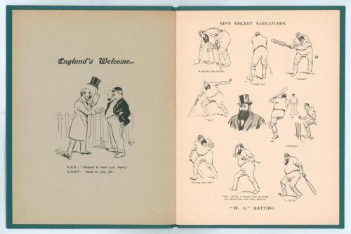 &lsquo;Kricket Karicatures from the Evening News by Rip. Season 1896&rsquo;. Roland Pretty Hill. Published by The Evening News Ltd. 1896. W.G. Grace image to front wrapper. 16pp of caricatures with subjects including &lsquo;&rdquo;W.G.&rdquo; Batting&rsquo;, &lsquo;&rdquo;W.G.&rdquo; Fielding&rsquo;, &lsquo;Johnny on th