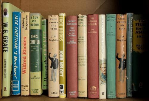 Cricket tours, histories and biographies 1890s onwards. Three boxes comprising over eighty titles including some early first edition hardback biographies and histories, some signed, plus later yearbooks, annuals etc. Includes three titles signed by Garry 