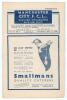 The Manchester Derby. Manchester City v Manchester United. Season 1948/49. League Division 1. Original official programme for the League match played at Maine Road on the 11th September 1948. Vol. 43 no. 4. The match was drawn 0-0. Annotations in ink to c - 3