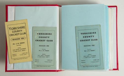 Yorkshire C.C.C. fixture cards 1954-2025. Thirty official club printed fixture cards for 1954-1956, 1958, 1959, 1983-1988, 2001, 2004, 2005, 2007, 2010, 2011, 2013-2025. Good condition in small red folder. Sold with a larger folder containing fixture list