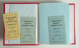 Yorkshire C.C.C. fixture cards 1954-2025. Thirty official club printed fixture cards for 1954-1956, 1958, 1959, 1983-1988, 2001, 2004, 2005, 2007, 2010, 2011, 2013-2025. Good condition in small red folder. Sold with a larger folder containing fixture list