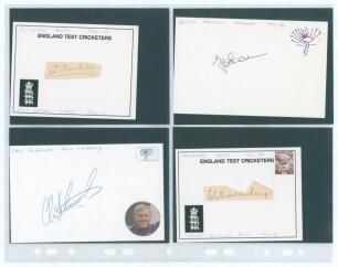 Yorkshire players signatures. Black file containing 110 white cards, each card either signed by a Yorkshire player or with a Yorkshire players signature signed to a paper piece and then laid down to the white card. Signatures include E. Robinson, Barber, 