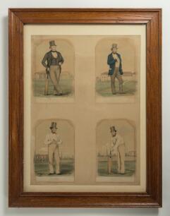 &lsquo;Sketches at Lord&rsquo;s&rsquo;. Large original lithograph sheet comprising four coloured lithographs of &lsquo;Mr James Henry Dark, Proprietor of Lord&rsquo;s Cricket Ground. Sketches at Lord&rsquo;s No. 1, &lsquo;The Umpire&rsquo; William Caldercourt. Sketches at Lord&rsquo;s No. 2, &lsquo;Hillyer. Born a