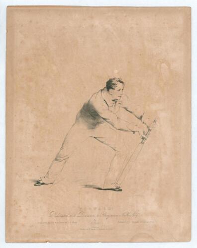 &lsquo;Forward! by N. Felix. Dedicated with Permission to Benjamin Aislabie Esq&rsquo;. Early lithograph of a batsman playing forward. Drawn from the life and on stone by G.F. Watts, Published by S. Knights, Sweetings Alley, Cornhill&rsquo; and printed by W. Sharp of Soho.