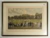 &lsquo;Eton v Winchester&rsquo;. Large hand colour etching, by F.G. Stevenson after H. Jamyn Brook, showing a cricket match in progress with spectators to fore and background. Published by Dickinson & Foster, London, 2nd December 1889. Signed by the two artists to lo