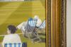 &lsquo;The County Ground. Hove&rsquo;. Martin Speight. Excellent original oil painting on canvas of a game in progress at Hove with the pavilion, stands and church to background, to the foreground spectators sit in blue and white striped deck chairs enjoying the cric - 2