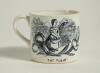 &lsquo;Cricket&rsquo; and &lsquo;The Tulip&rsquo;. Victorian Staffordshire cricket mug with strap handle, transfer printed in black with images of an early cricket scene with boys playing cricket with title &lsquo;cricket&rsquo; below and to the other side a scene of a girl picking tulips w - 2