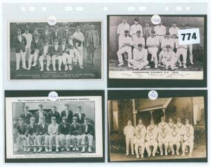 Yorkshire C.C.C. 1908 to 1922. Selection of four mono printed and real photograph postcards of county teams covering the period. The teams are 1908, 1921 and two for 1922 (both different). Publishers include a promotional card for Rowntree&rsquo;s Toffee (1922