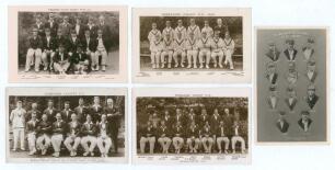 Yorkshire C.C.C. 1923 to 1934. Selection of five mono real photograph postcards of county teams covering the period. The teams are 1923, 1925 (two, both different), 1929 and 1934. Publishers include Charles of Leeds and Fielding of Leeds (4). Odd minor f